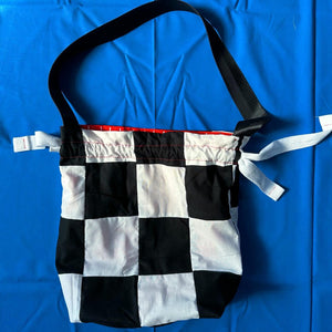 Checkered drawstring bag