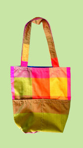 Neon gingham tote