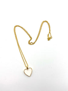 gold charm necklace- white enamel heart