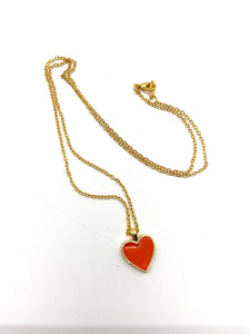 gold charm necklace- red enamel heart