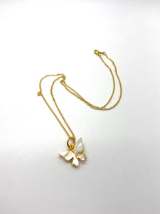 gold charm necklace- pearl butterfly