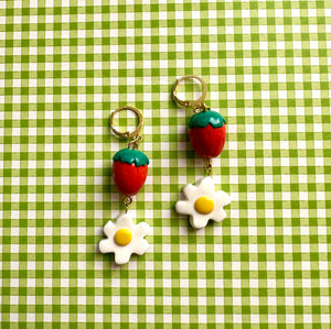 Strawberry daisy charm earrings