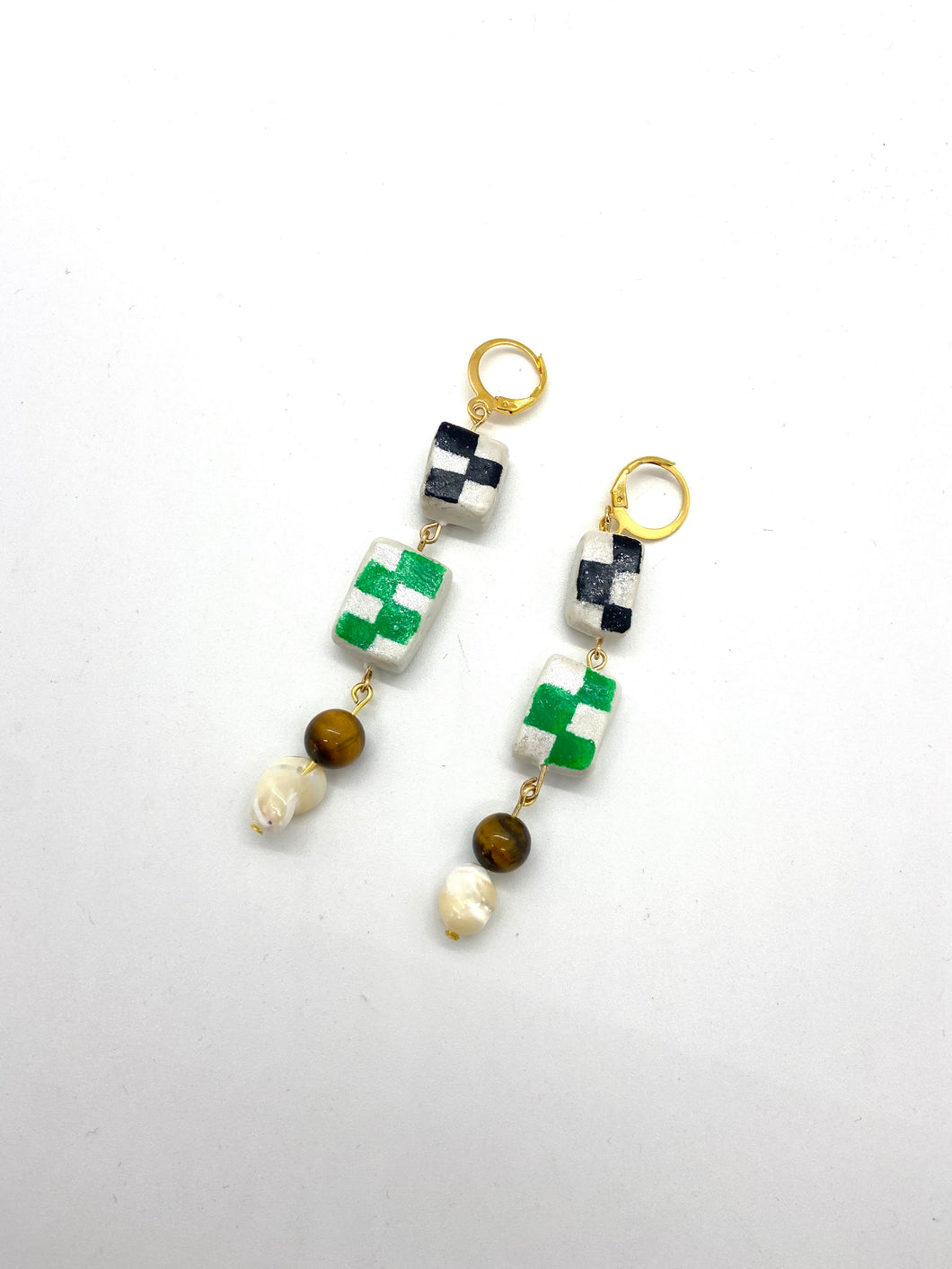 checkered beaded earrings