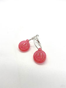 small smiley hoops- sparkly red